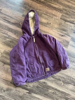 Faded Purple Berne Duck Canvas Work Jacket Sherpa Youth Small Hooded Coat